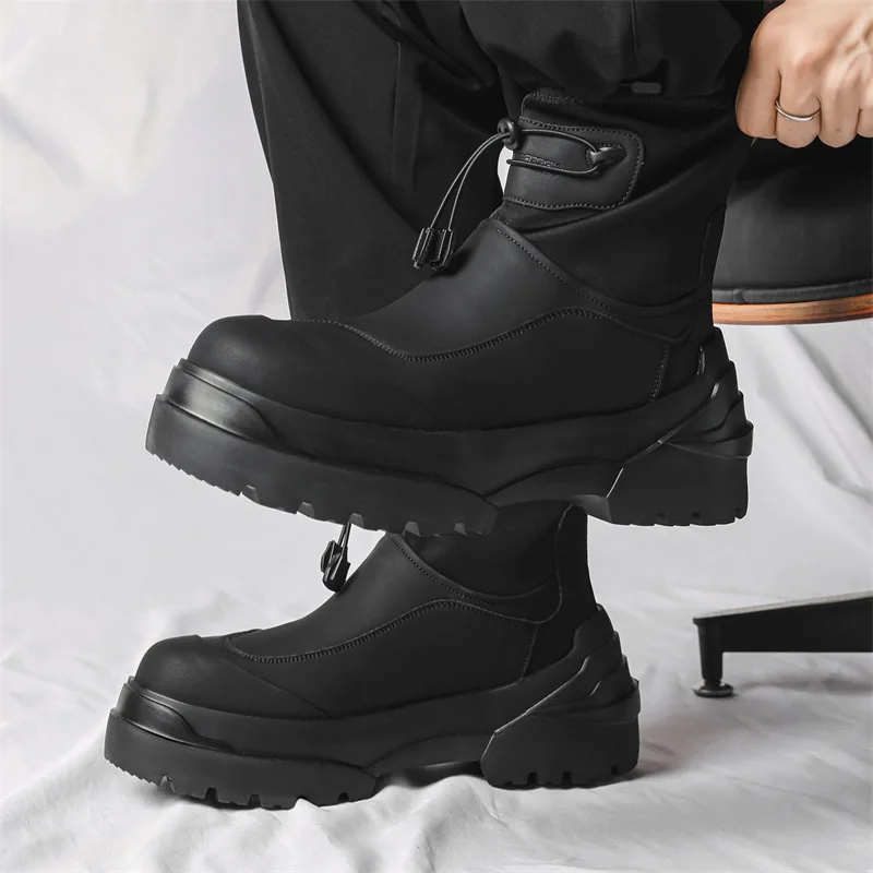 

Мужские модные ботинки большого размера на платформе в стиле панк, оригинальная кожаная обувь, дизайнерские ковбойские массивные ботинки, красивые весенне-осенние ботинки