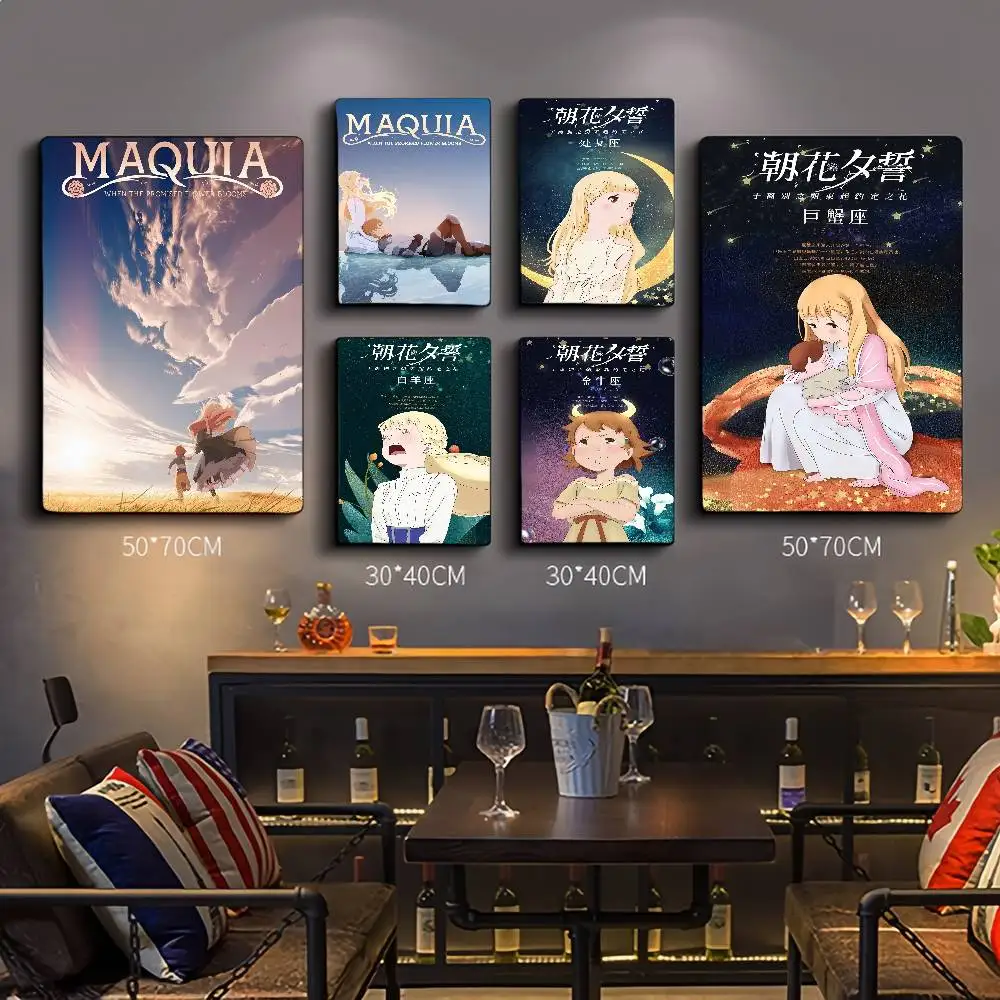 MAQUIA-Póster artístico autoadhesivo de Anime, pegatina de papel blanco, decoración de pared DIY para habitación, Bar y cafetería