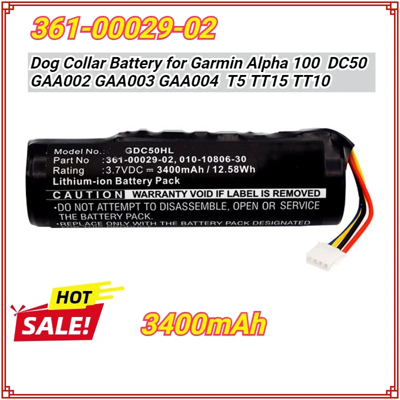 

Dog Collar Battery 2600mAh/3400mAh 361-00029-02 for Garmin Alpha 100 DC50 GAA002 GAA003 GAA004 T5 TT15 TT10