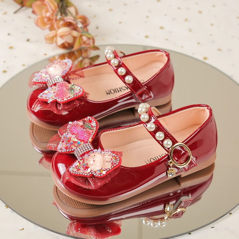 

2025 Spring Autumn Sweet Kids Dance Shoes Round Toes Lace Bows Girls MaryJanes Cute Lace Bows Children Flat Shoes Non-slip Soft