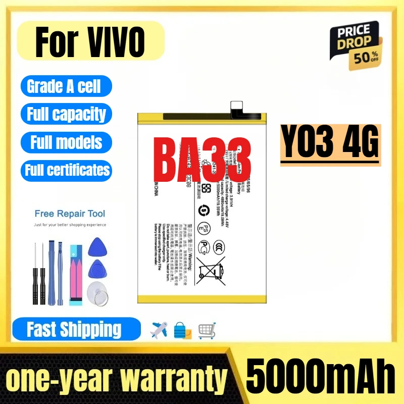 

BA33 for VIVO Y03 4G Mobile Phone Battery High Quality High Capacity Battery Replacement Bateria Grade A Cell with Tools