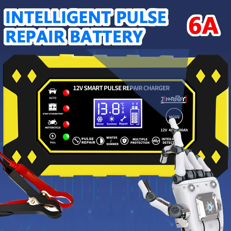 12V Intelligent Pulse Repair Charger LCD Display Be Suitable For Car Motorcycle AGM Gel Charge Protection Lead-Acid Charger