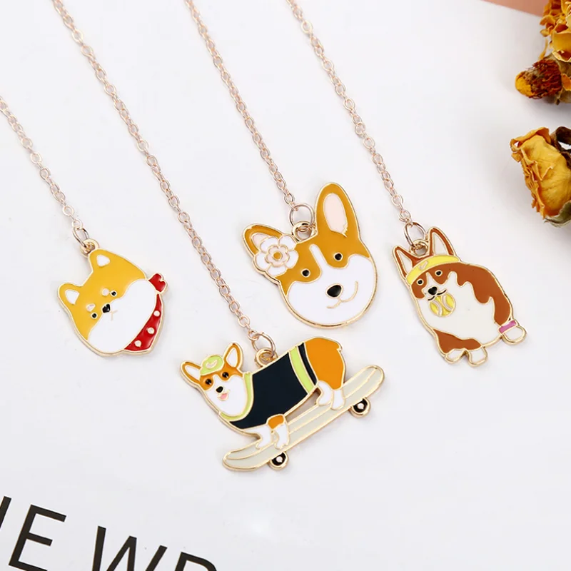 2pc Kawaii Shiba Inu segnalibro animale fai da te libro per studenti Clip Tab segnalibro in lega accessori per ciondolo cancelleria per lettura portatile