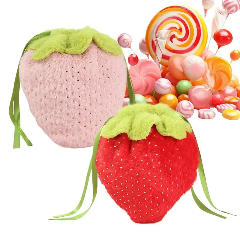 

Holiday Treat Bags Holiday Strawberry Shape Goodies Storage Pouch Multifunctional Drawstring Design Party Supplies Wrap Bag For