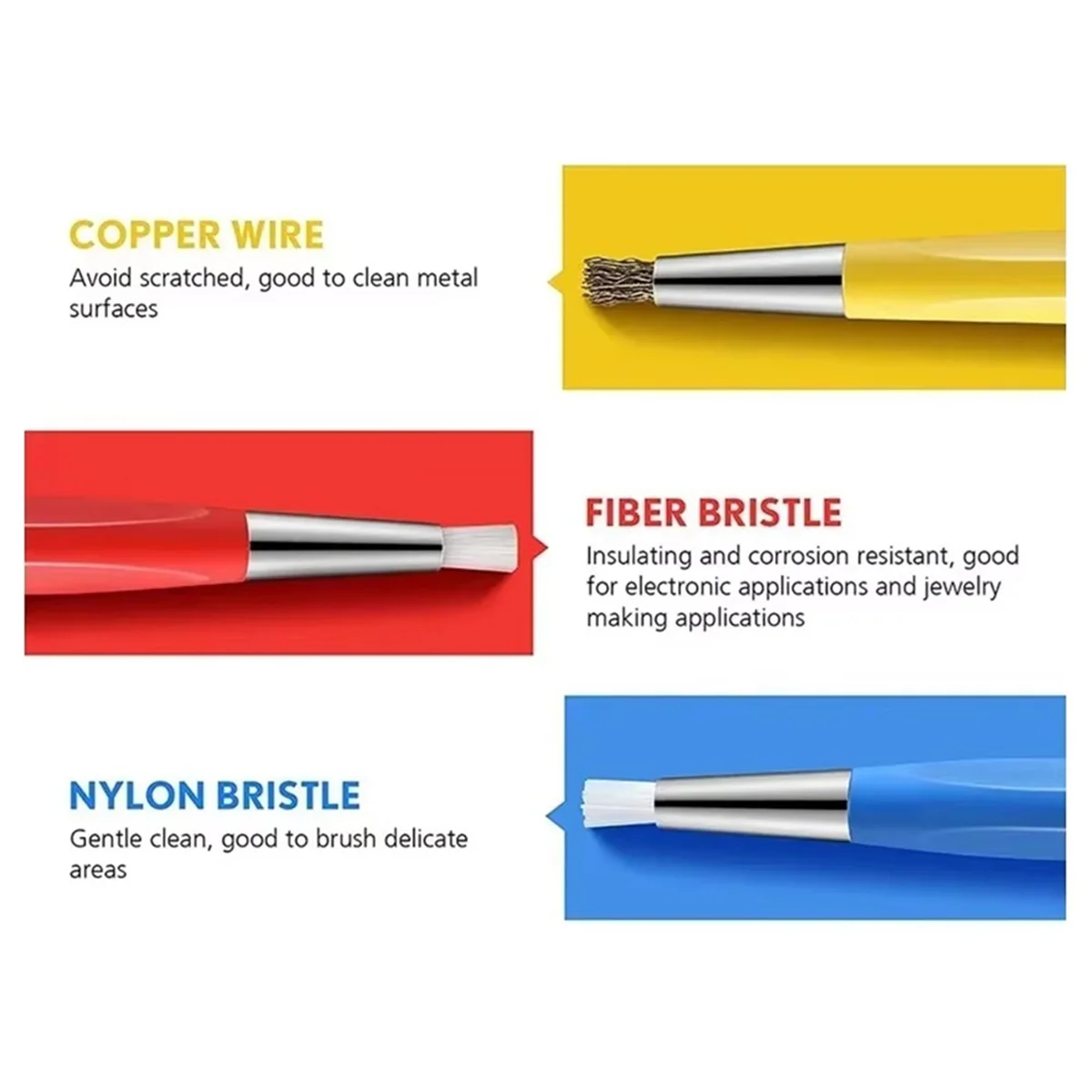 ABNJ 3Pcs/Set Rust Removal Brush Pen Glass Fiber / Brass /Steel /Nylon Brush Pen Shape Watch Parts Polishing Cleaning Tool