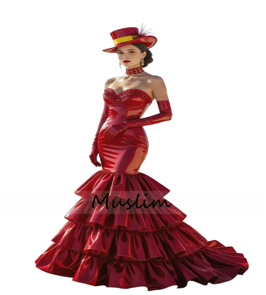 

Noble Red Mermaid Evening Dress With Tiered Bottom Sweetheart Pvc Prom Dress 2025 Elegant Enchantress Formal Party Customized