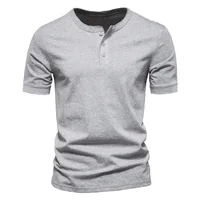 Camiseta con cuello Henley de verano para hombre, pantalón corto informal de manga de Color sólido, camisetas transpirables, camiseta básica de moda para hombre