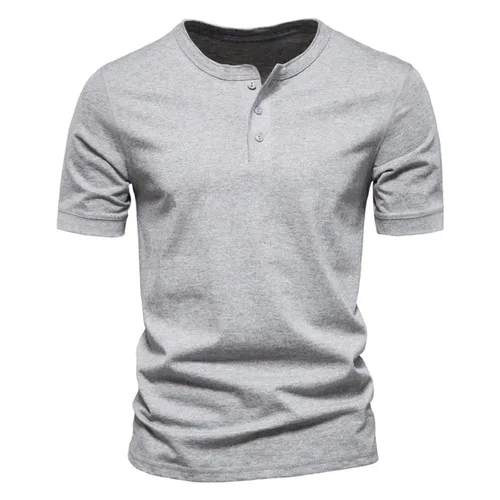 Camiseta con cuello Henley de verano para hombre, pantalón corto informal de manga de Color sólido, camisetas transpirables, camiseta básica de moda para hombre