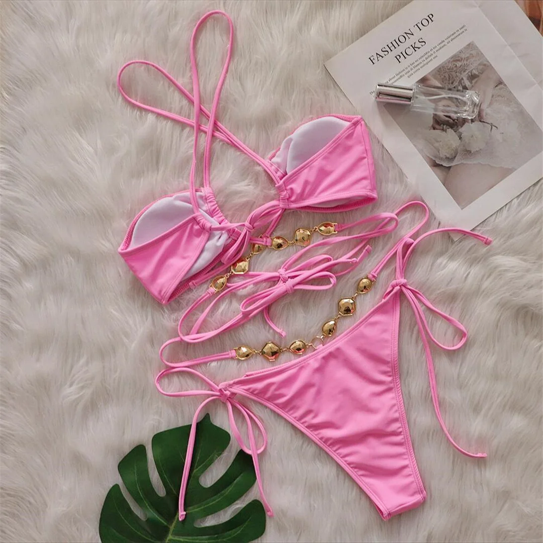 Sexy Bikini mit Diamant-Strasssteinen, Wickel-Bikini, Damen-Badeanzug, zweiteiliges Bikini-Set, Badebekleidung, Badeanzug, Schwimmbekleidung V5167 – Detail 32
