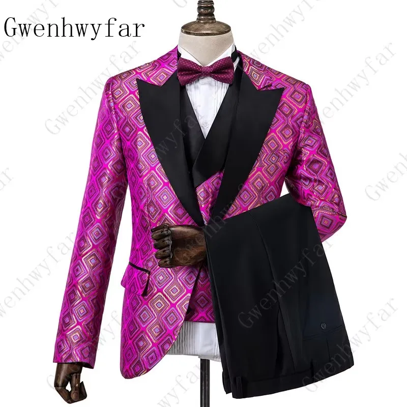 

Gwenhwyfar мужские костюмы из трех предметов на одной пуговице с остроконечными лацканами и цветочным принтом, новый костюм-смокинг для свадьбы и выпускного вечера, мужской Terno Masculino