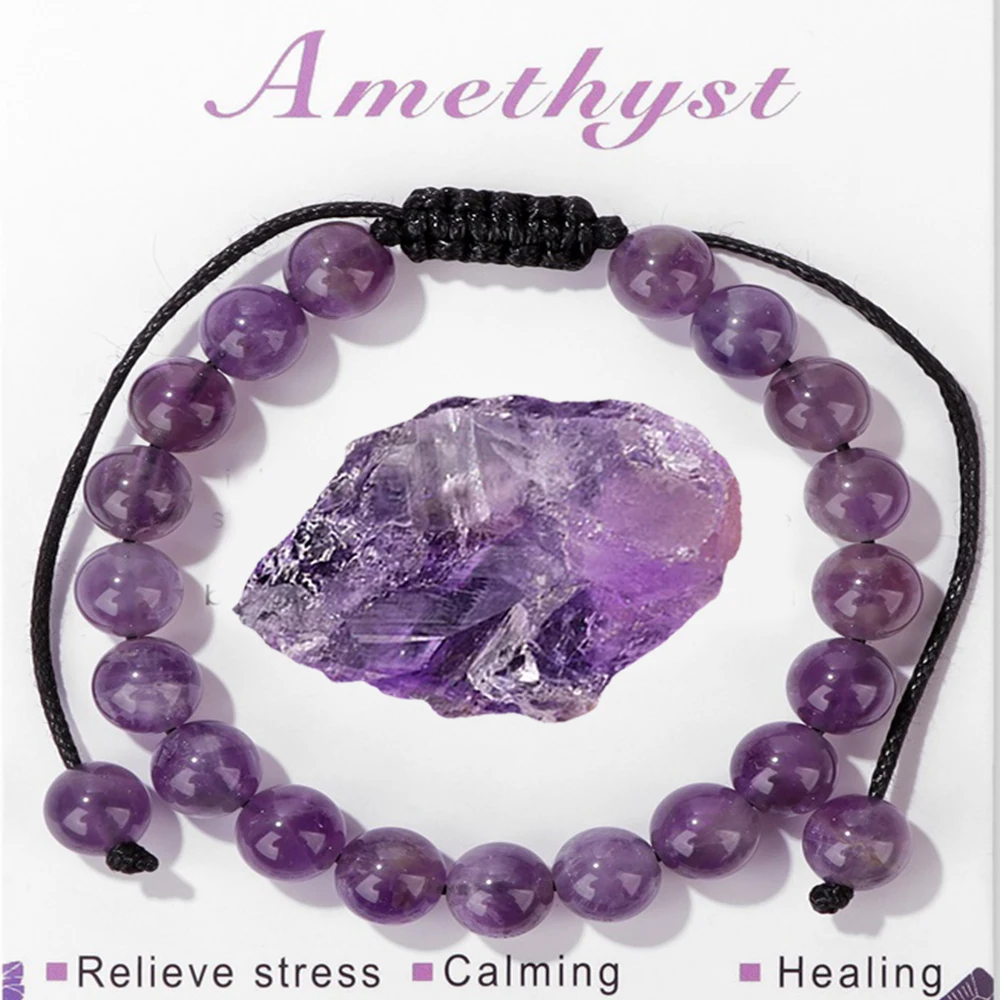 Adjustable Healing Amethysts Bracelets For Women Men Natural Stone 8mm Beads Braided Bracelet Stress Relief Anxiety Jewelry