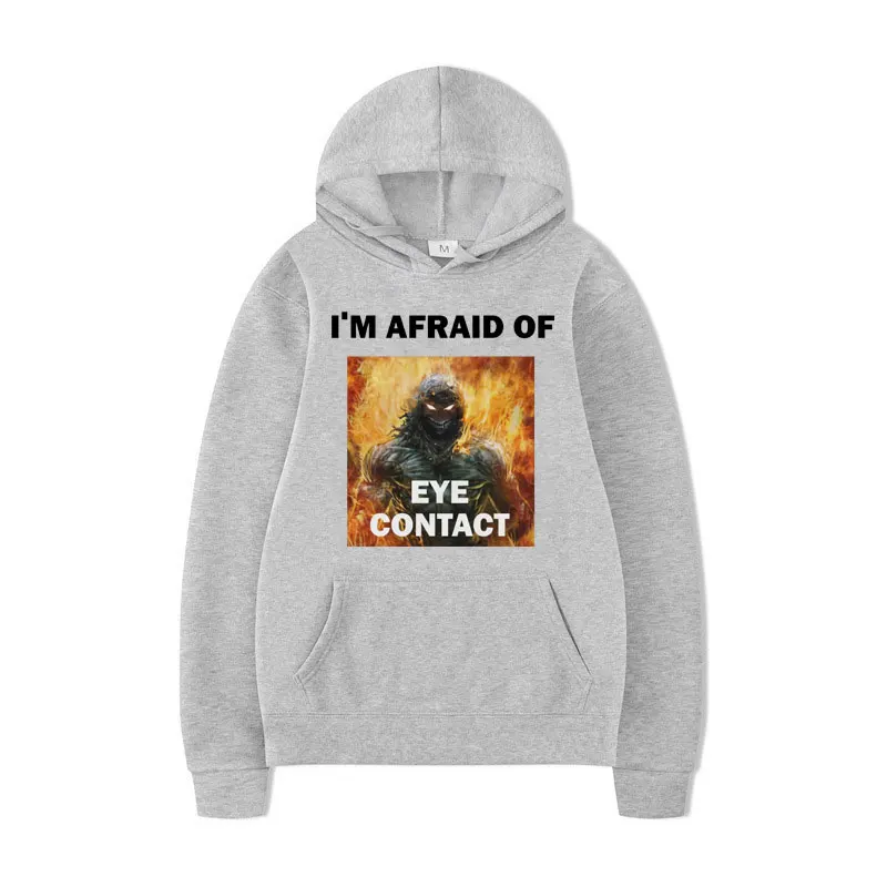 I'm Afraid of Eye Contact Humor Funny Hoodies Men Women Winter Long Sleeve Oversized Sweatshirt Fashion Vintage Fleece Pullover