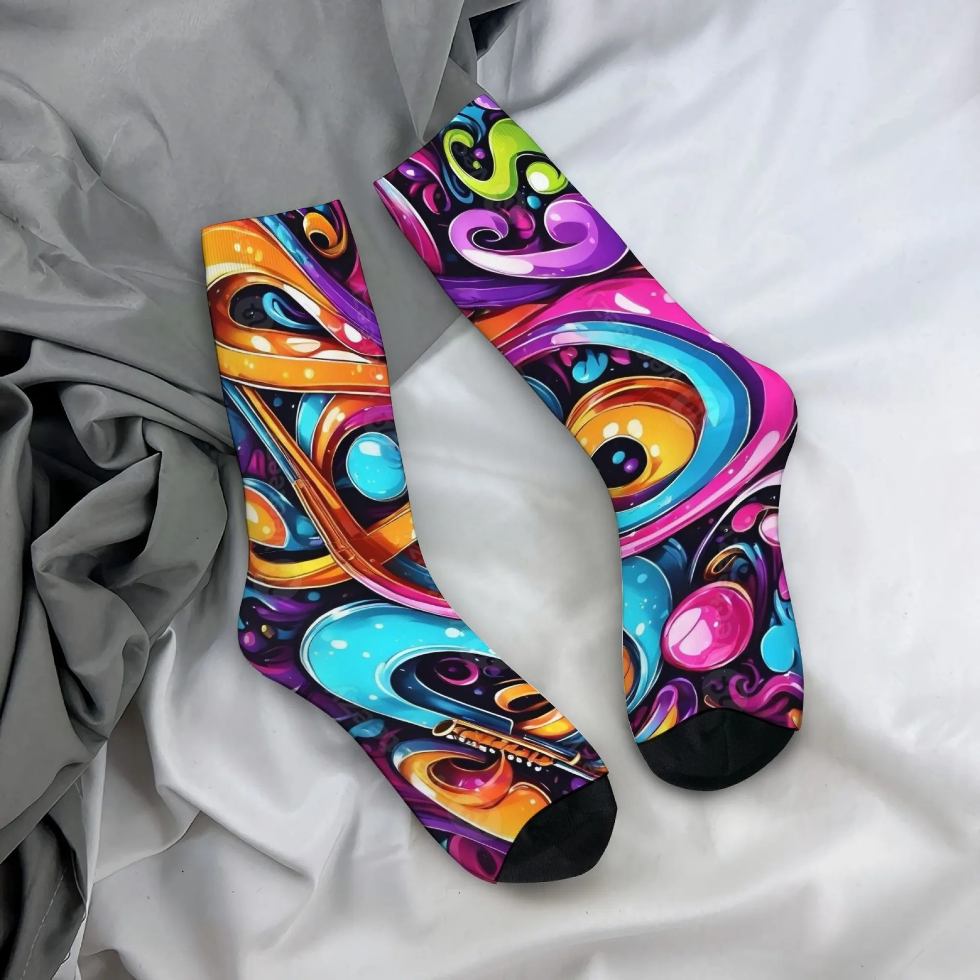

Men's Mid-calf Socks with Vibrant Abstract Fluid Print Psychedelic and Stylish Design Comfortable Soft and Breathable Socks