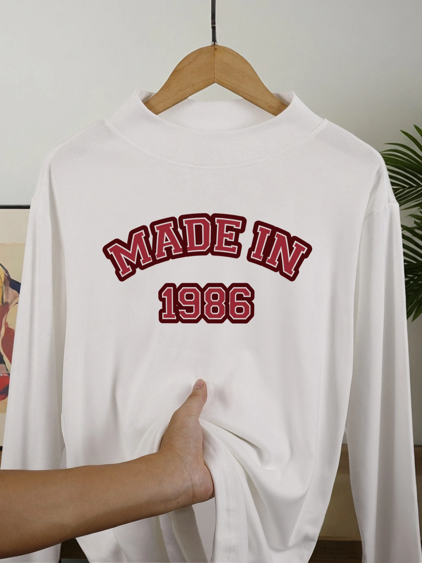 صنع في 1986 رسالة الإبداعية المطبوعة تي شيرت الرجال الخريف العصرية بلايز أساسيات عادية كم طويل قمصان المخملية الصوف لينة تي شيرت