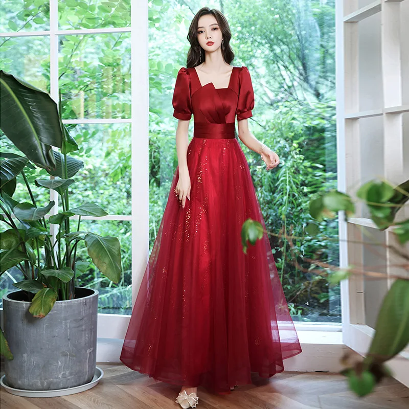 

Past bride 2024 New Wedding red appetite dinner light luxury long evening clamp dress for women Autumn