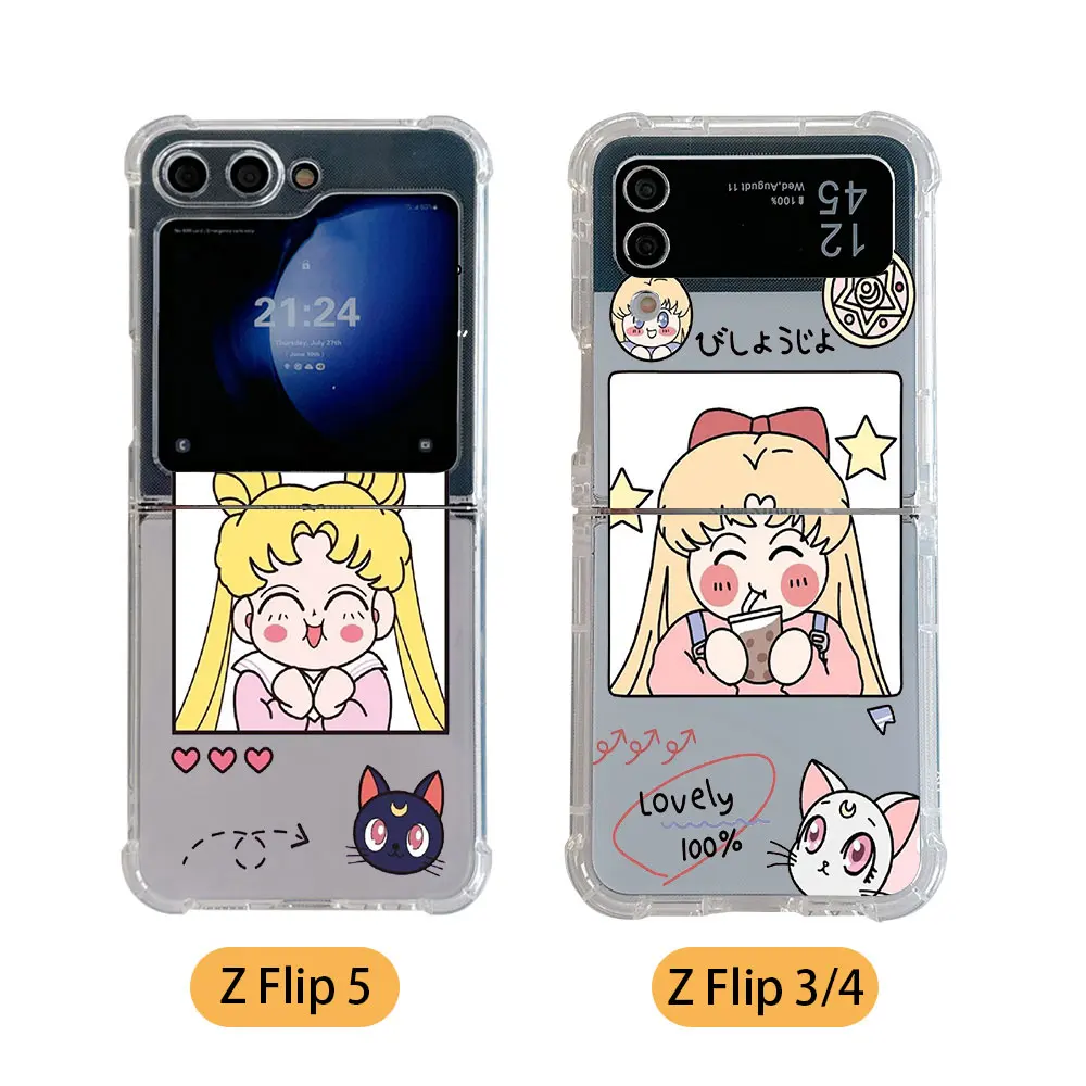 Etui na telefon Cartoon Cute Sweet Sailor Moon do Samsung Galaxy Z Flip 3 4 Z Flip 5 Z Fold 4 5G PC Miฤkka, antyupadkowa tylna obudowa
