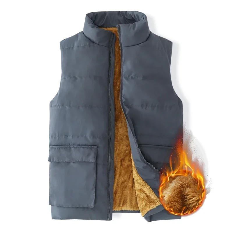

2025 Mens New Jacket Sleeveless Vest Winter Male Fleece Warm Vest Coats Stand Collar