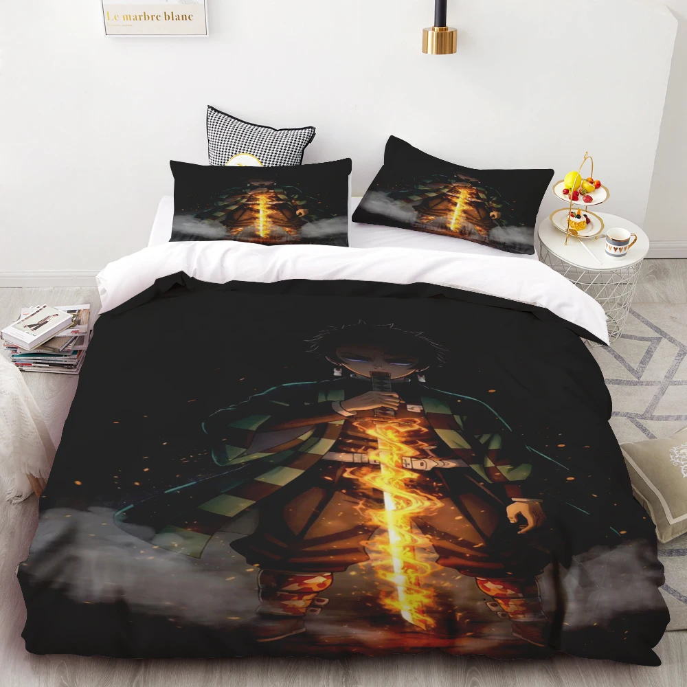 

Duvet Covers Demon Slayer Bedding Sets Cartoon Comforter Bed Linen Boys Kids Single Double Size Soft Bedclothes Home Decor Anime