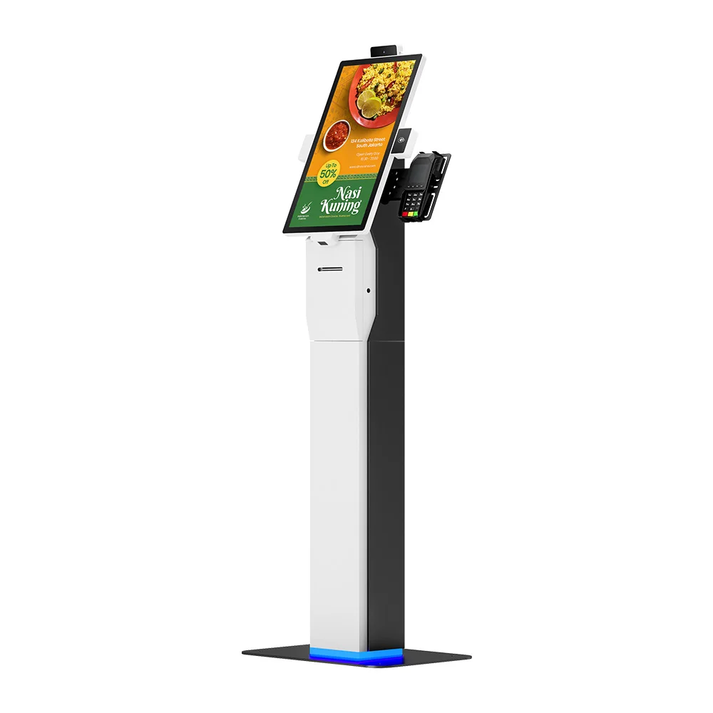 Standing Payment Kiosk Self Service Ordering Machine With Barcode Scanner And Printer 15.6