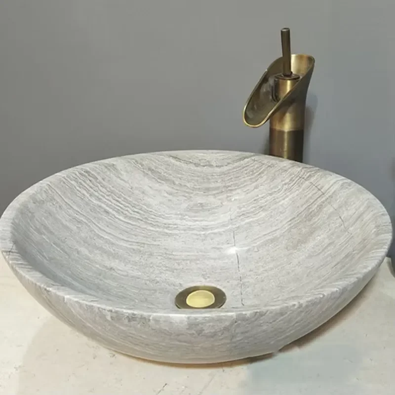 Modern Grey Stone Bathroom Wash Basin Elegant Marble Effect Sink for Home Decor Vanity Countertop Vessel Bowl High Quality