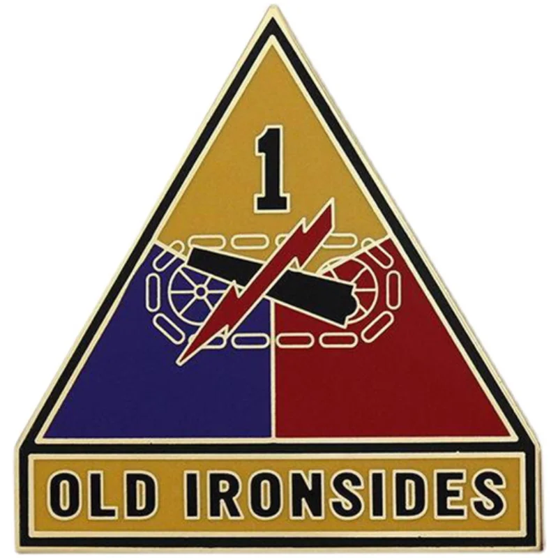 Vintage Military Old Ironsides 1st Armored Division Commemorative Badge Triangular Enamel Pin Collectible Metal Emblem