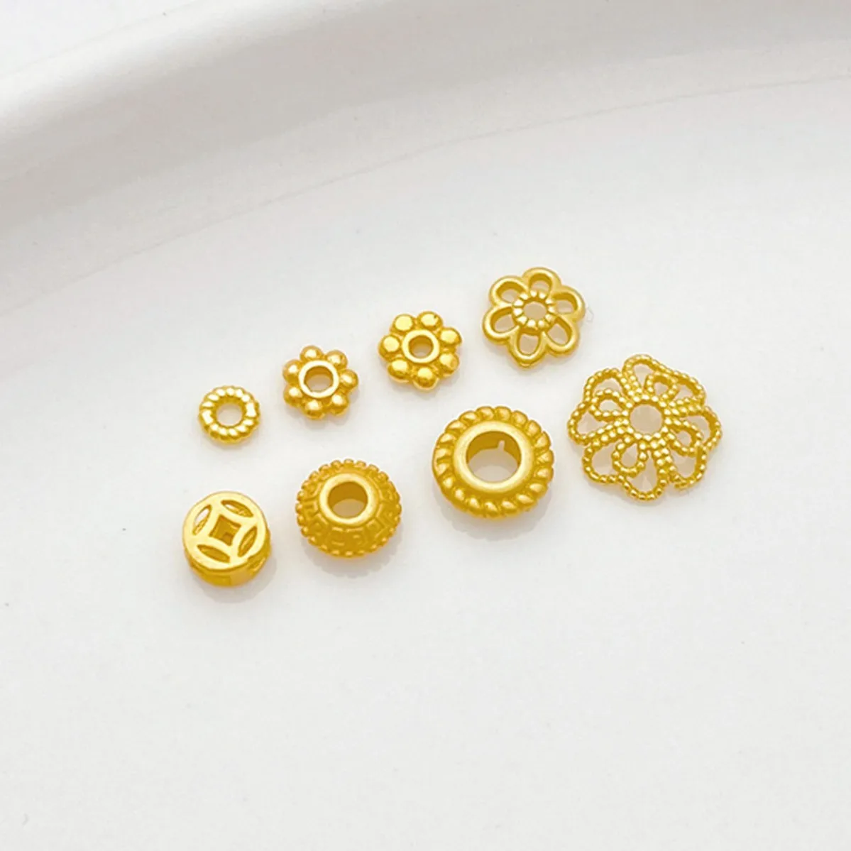S925 Silver 24K Gold Plated Hollow Flower Cap Coin Spacer Beads DIY Bracelet Necklace Beading Jewelry Findings