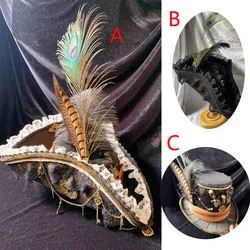 New Pirate Hat Vintage Skull Triangle Hat Halloween CosPlay Pirate Feather Hat Movie Clothing Accessories Headwear High Quality
