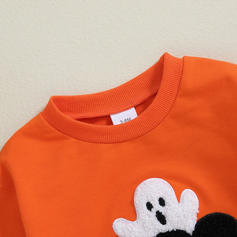 2024-06-28 Lioraitiin 0-18M Baby Girls Boys Halloween Sweatshirt Romper Letter Ghost Embroidery Long Sleeve Infant Fall Bodysuit