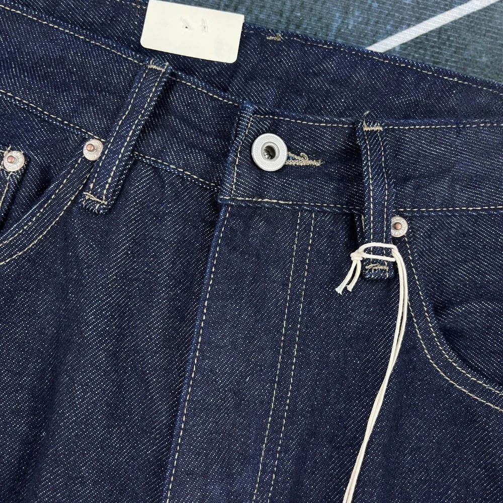 بنطلون جينز ثقيل الوزن من القطن الخالص على الطراز الأمريكي القديم للرجال بنطال صغير مستقيم ونحيف سميك اللون الأصلي #3