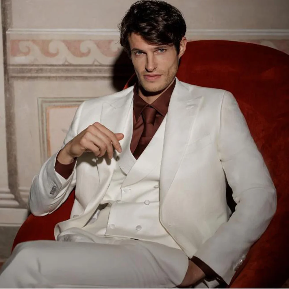 

Mens Blended Suit Three Piece Single Breasted Solid Color Casual Retro Comfortable Breathable Business Casual Men Suits Set