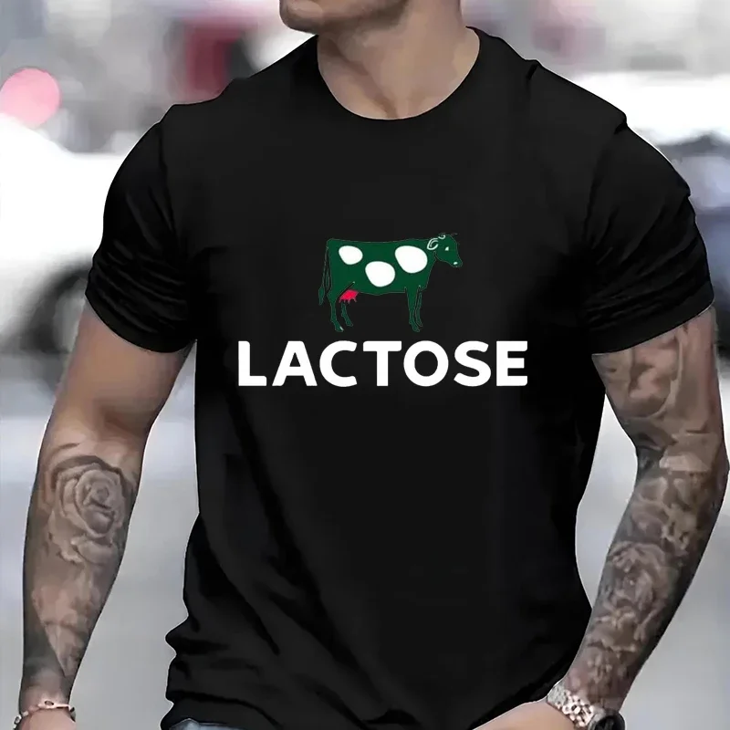 2026NEW Green Cow Patterned Men Women T-shirt Letter LACTOSE Print Unisex Tee Classic Funny Harajuku Couple Casual Hip-hop Y2K