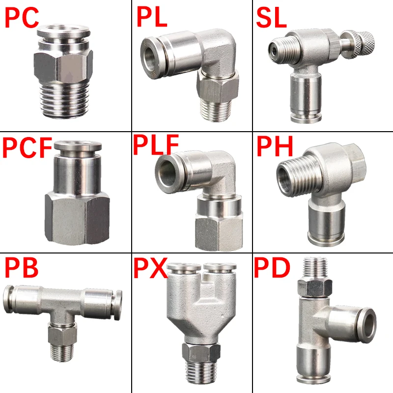 304 Stainless Steel Pneumatic Hose Fitting PC PCF PL PLF PB Air Tube Connector 1/8 1/4 3/8 1/2 BSP Quick Release Pipe Fittings