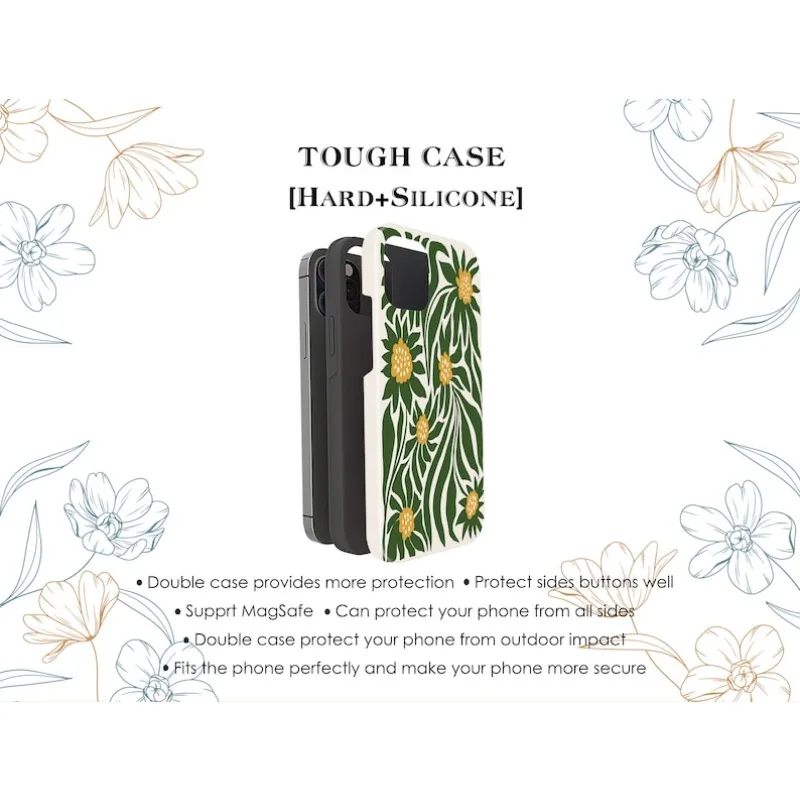 حافظة هاتف مغناطيسية لهاتف آيفون 17 16 15 14 13 12 11 16e Air PRO Plus مطبوعة عباد الشمس الخضراء غطاء مقاوم للصدمات من الأكريليك الصلب