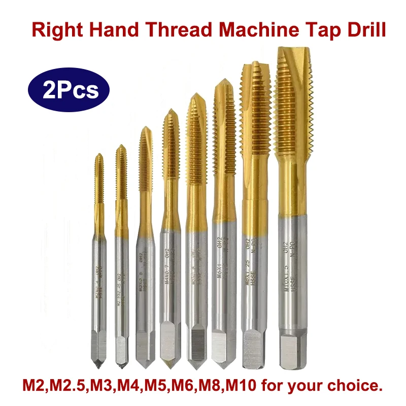 

2Pcs Right Hand Thread Tap Drill Bit Metric Straight Flute Micro Taps BitsTitanium Mini Machine Screw Drill Tap Screws Plug Bit