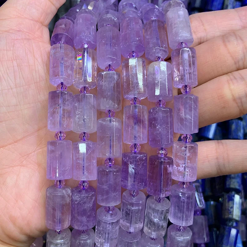 10x16mm Natural Amethyst Beads 15'' Faceted Column DIY Loose Beads For Jewelry Making Beads Necklace For Women Men Gift