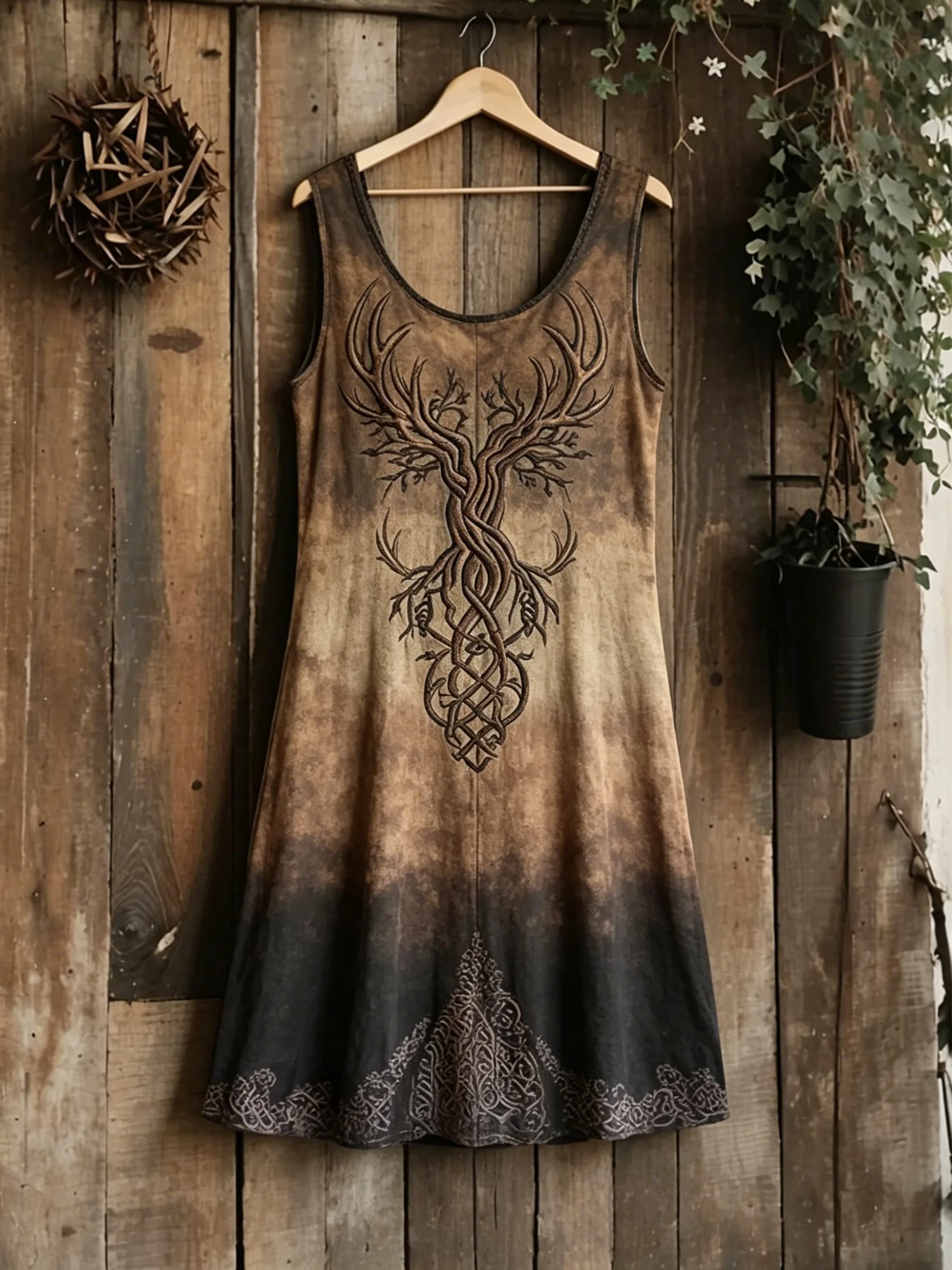 Women's U-Neck Galaxy Tree of Life Celtic Print Sleeveless Bohemian Maxi Dress Casual Beach Vacation Tank Dress Spring Summer