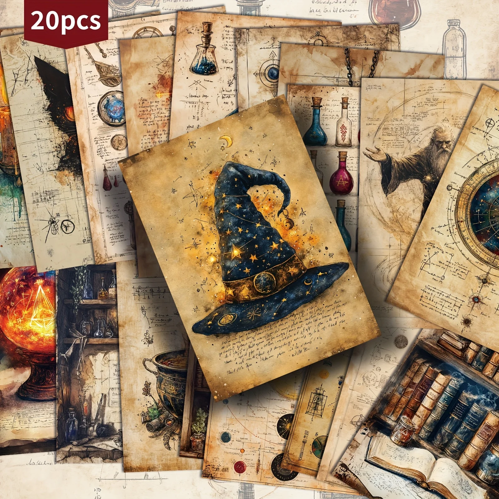 20PCS Retro Witch Potion Postcards, Magic Diary Cardboard, Halloween Decoration Collection Card, Witch Style Decoration