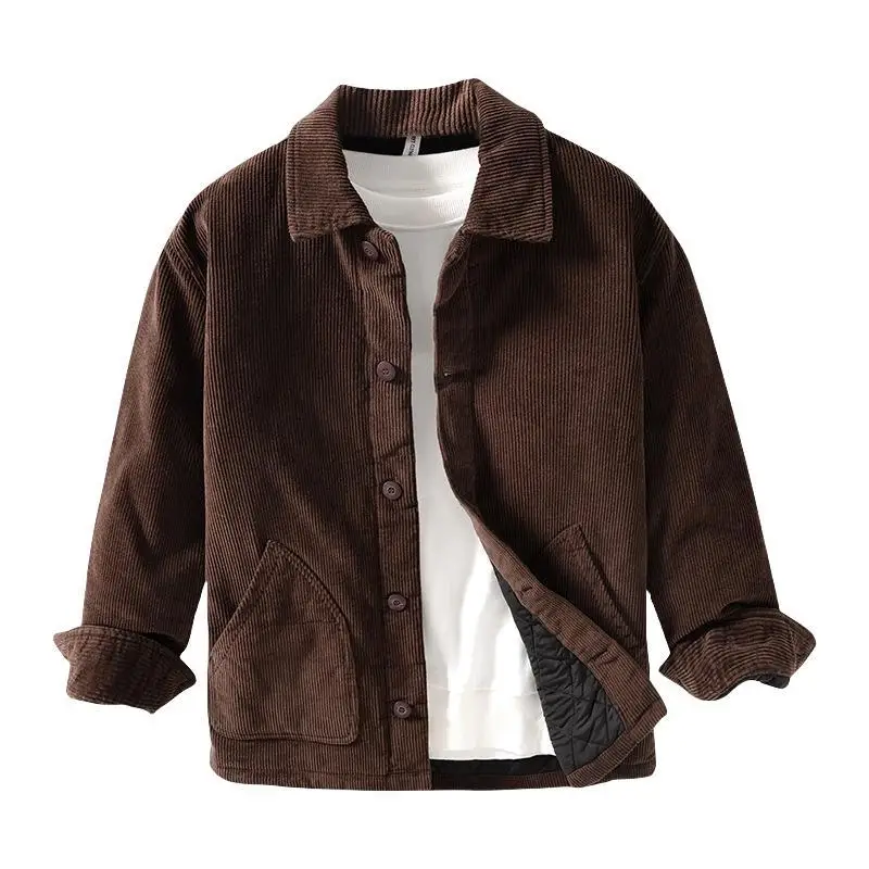 Autumn Winter New Men\'s Cotton 100% Jacket Button Up Corduroy Casual Coat Outerwear For Men Pockets Outdoor Thick Clothes