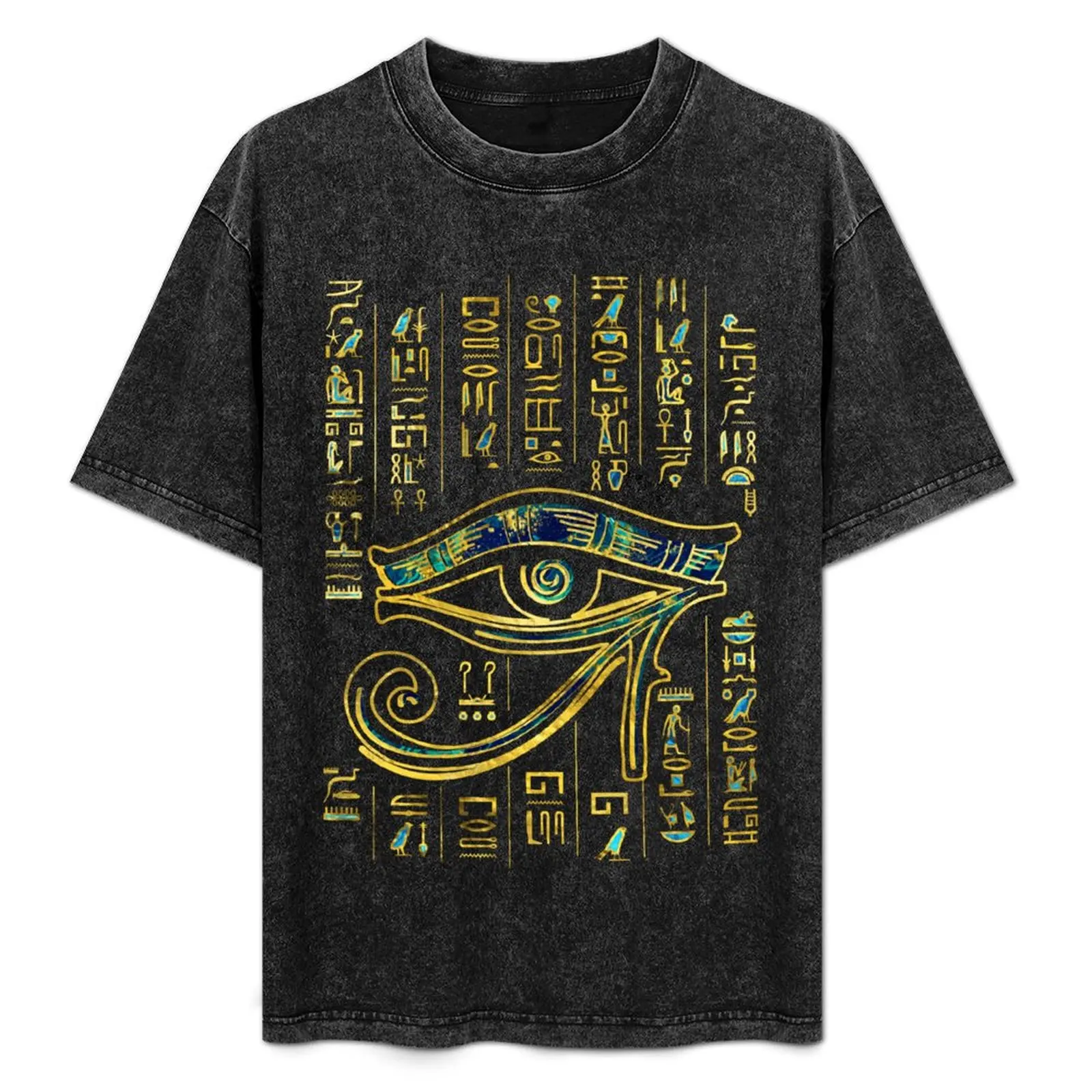 

Egyptian Eye of Horuson hieroglyphics gold and marble T-Shirt Casual Daily Wear Short Sleeve Top