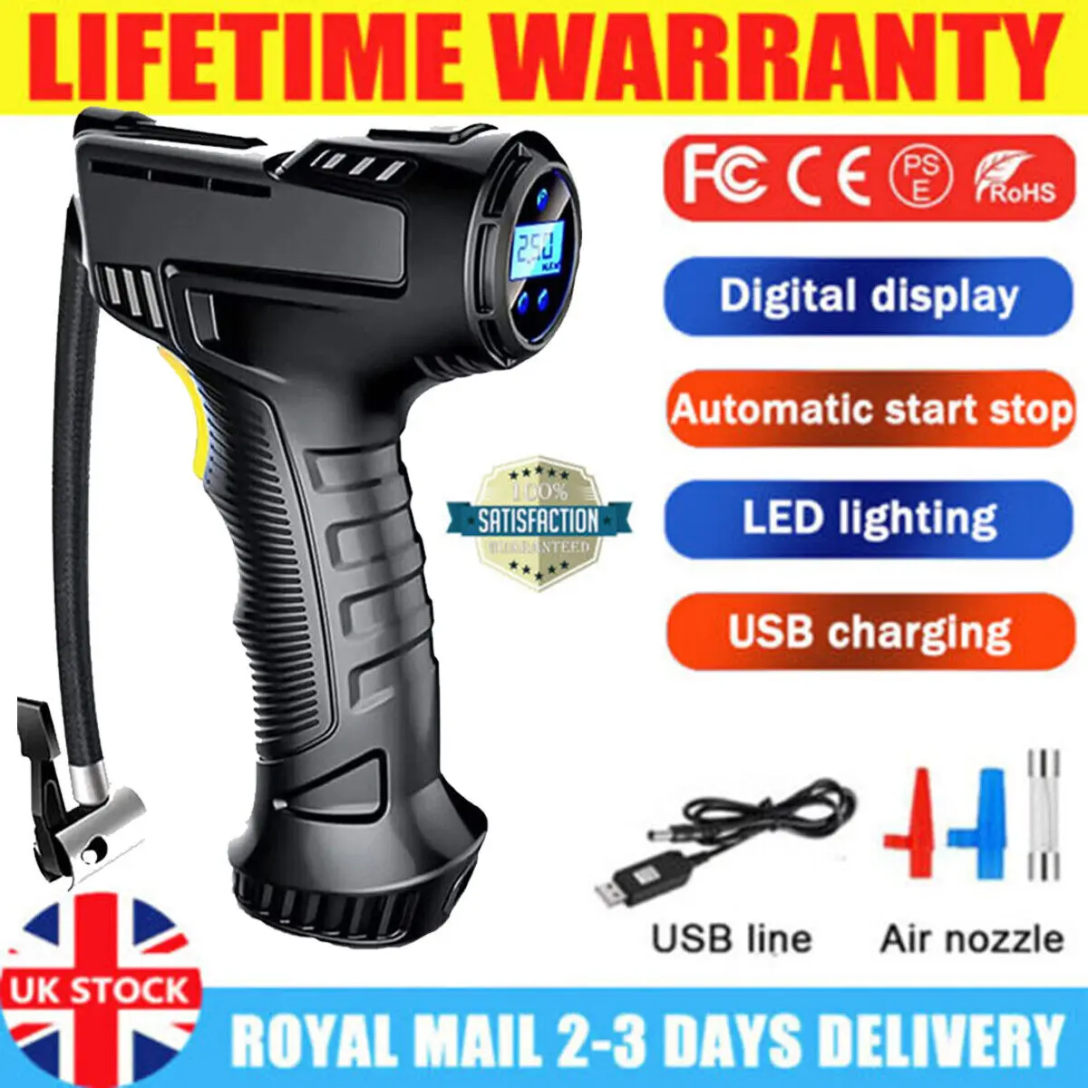 120W Digital Car Tyre Inflator Car Air Pump Wireless Car Tyre Inflator Portable Air Compressor with LED Lights for Tyres