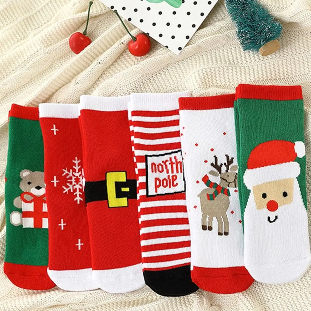 Cute Cotton Children Christmas Socks Elk Santa Claus Cartoon Hosiery Korean Style Snowman Mid-Tube Socks Kid