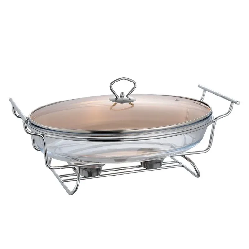 Stainless Steel Chafing Dish Glass Insert 3L Alcohol-Fueled Gold/Silver Food Warmer Manual Temperature Control 1 Year Warranty