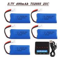 3.7V 400mAh 752035 25C Lipo Battery With 5 IN1 Charger For H31 X4 H107 H6C KY101 E33C E33 U816A V252 RC Drone Spare Parts 2-5pcs