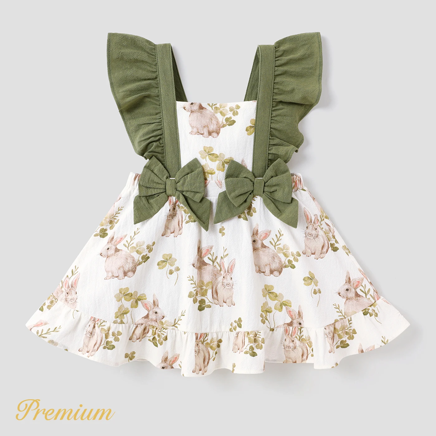 PatPat Baby Girl 100% Cotton Bow Front Ruffle Trim Dress