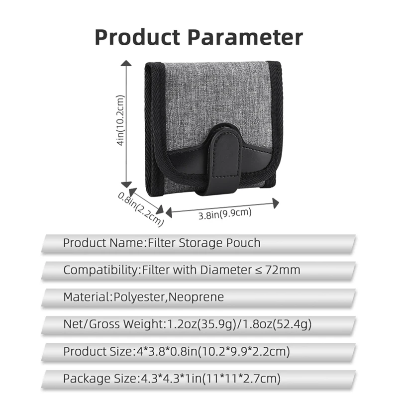3 кармана, мешок для фильтра объектива, чехол для фильтра объектива камеры для 72 мм ND UV CPL, чехол-держатель фильтра для объектива камеры