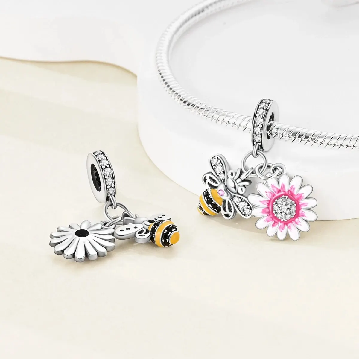 MULA 1PC Silver Plated Dangle Charms Flower Cat Pendants Fit Original Beads Making Fashion Jewelry