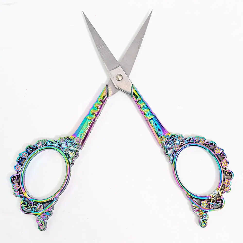 7Color Retro Nail Art Scissors Cutter Stainless Steel Cuticle Precision European Vintage Floral Pattern Scissors Nail Salon Tool