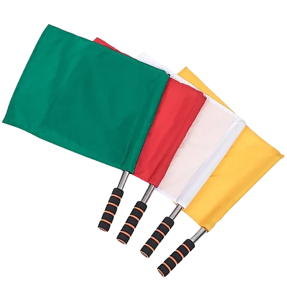 

4pcs Referee Flags Durable Stainless Steel Rods Sponge Handle Linesman Soccer Match Signal Flags Outdoor Sports
