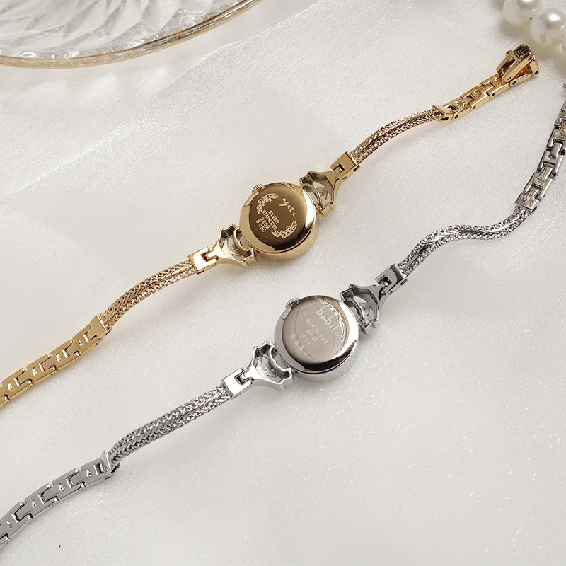 Mini montre-bracelet à quartz avec chaîne fine pour femme, cuivre en or 18 carats, montre ronde étanche, bracelet vintage, bague, cadeau top, horloge