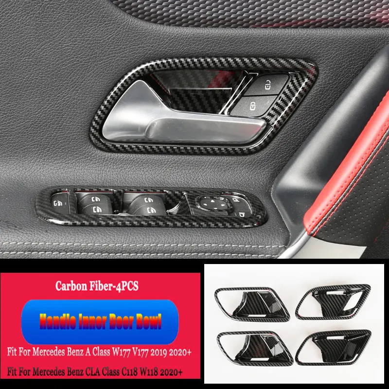 Для Mercedes Benz A CLA Class W177 V177 C118 W118 AMG A35/45 CLA35 CLA45 2019 2020 автомобильный дверной подлокотник, ручка чаши, накладка, рамка